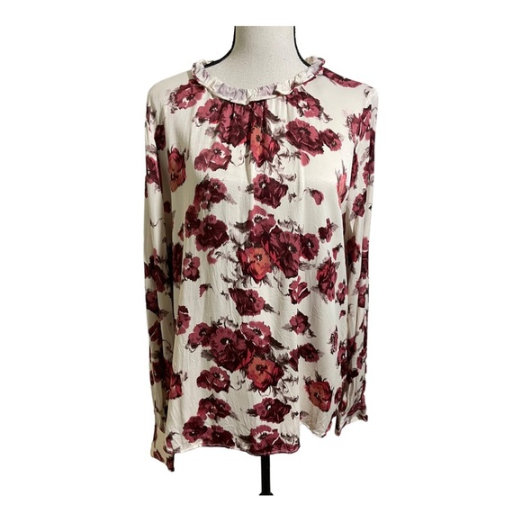 Rachel Parcell womens silk floral blouse hi neck ruffle long sleeve size large - Picture 6 of 9